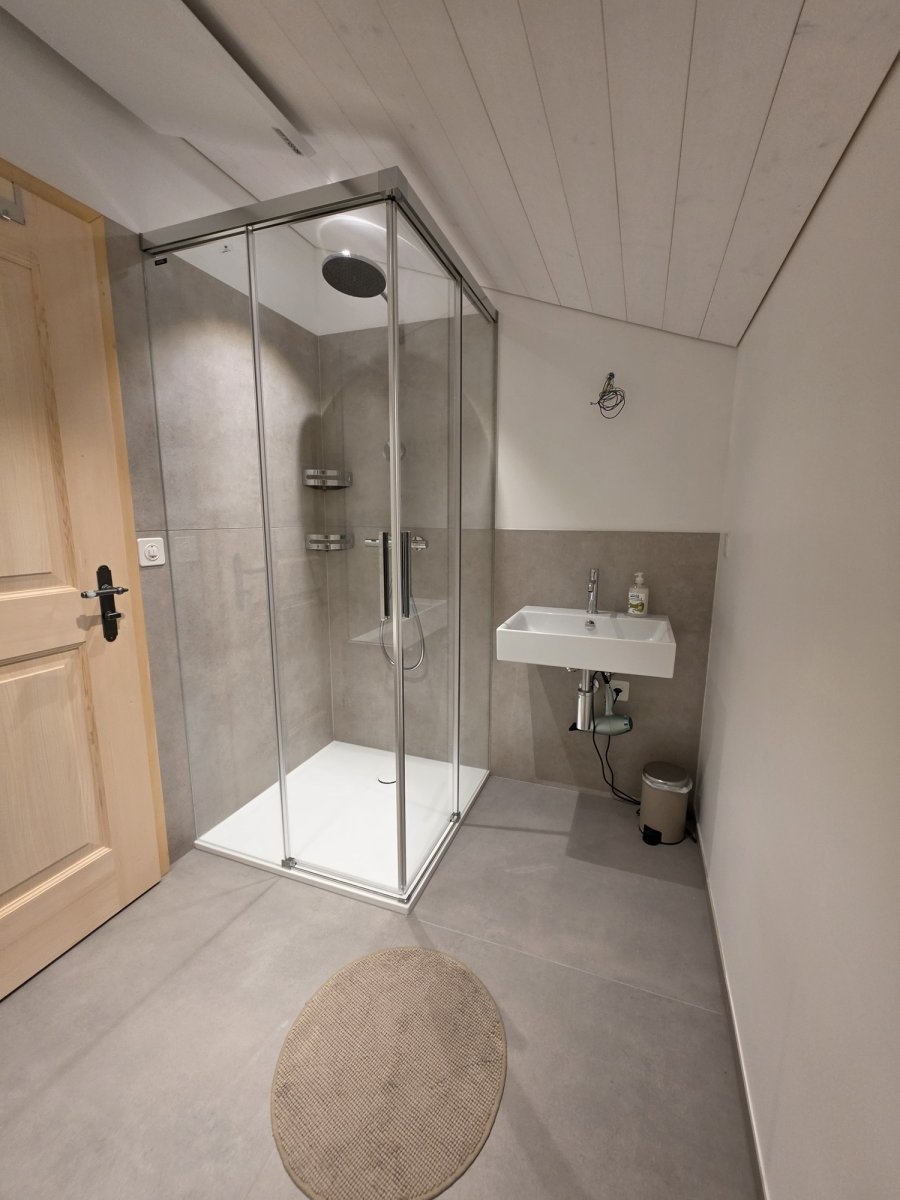 Badezimmer mit Dusche im Ferienhaus Iseltwald